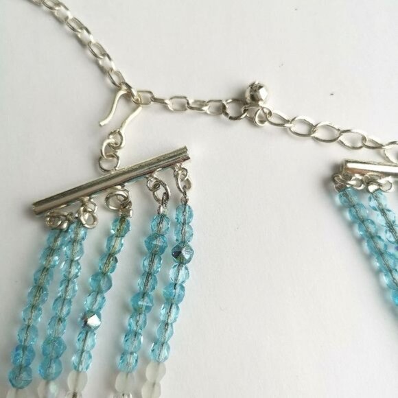 CUSTOM made choker necklace blue crystal white freshwater pearl - Picture 3 of 6